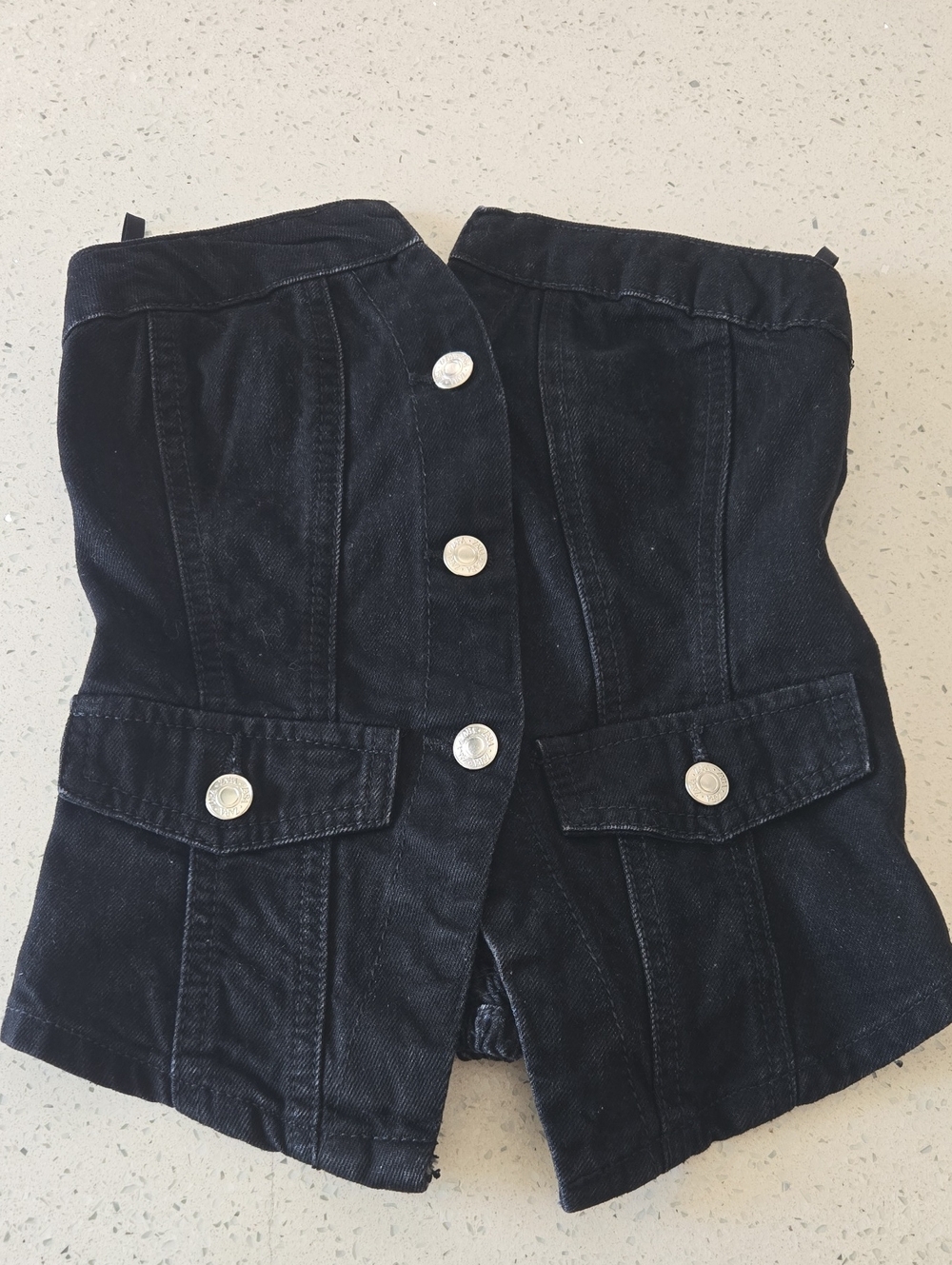 Zara Black Denim Corset-Style Strapless Top with Silver Buttons